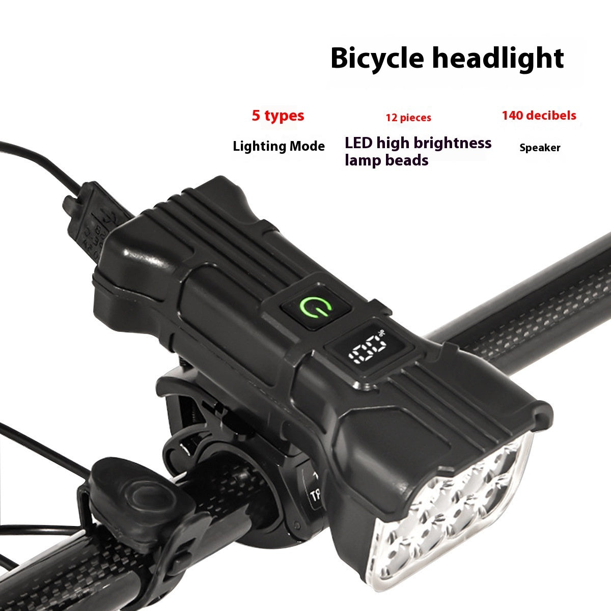 Bicycle Headlight Highlight 12LED With Digital Display Emergency Power Bank