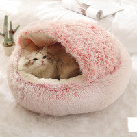 2 In 1 Dog And Cat Bed Pet Winter Bed Round Plush Warm Bed House Soft Long Plush Pets Bed Pet Products - Black Entro