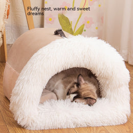 New Splice Portable Pet Nest Portable Autumn And Winter Warm Dog Nest Moisture-proof Long Fur Cat Nest Cross Border Pet Nest - Black Entro