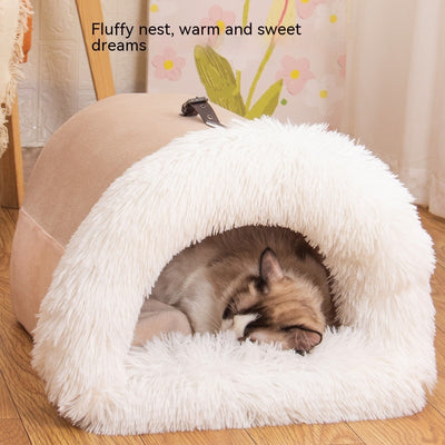 New Splice Portable Pet Nest Portable Autumn And Winter Warm Dog Nest Moisture-proof Long Fur Cat Nest Cross Border Pet Nest - Black Entro