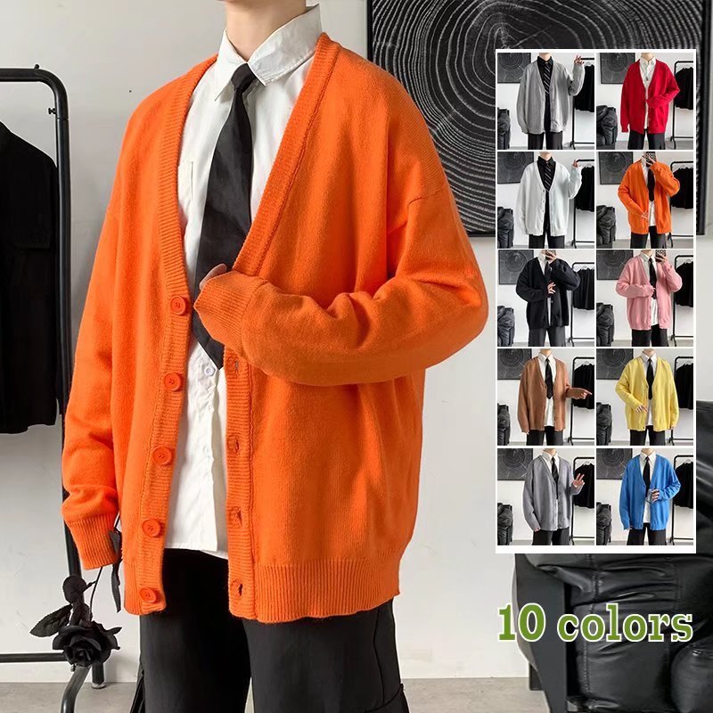 Simple V-neck Loose And Lazy Style Solid Color Sweater