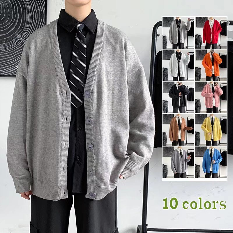 Simple V-neck Loose And Lazy Style Solid Color Sweater