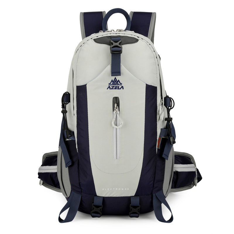 AZELA Electron 40L Hiking Backpack, White & Navy Outdoor Camping Backpack With Multiple Compartments, Adjustable Straps, Durable Trekking Daypack For Men Women Mountaineering & Travel