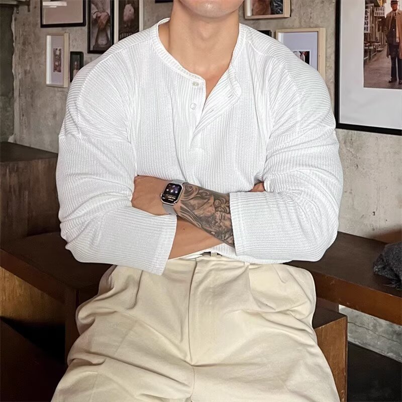 Plus-size Mens Waffle-knit Straight-leg Cuffs Versatile And Slimming