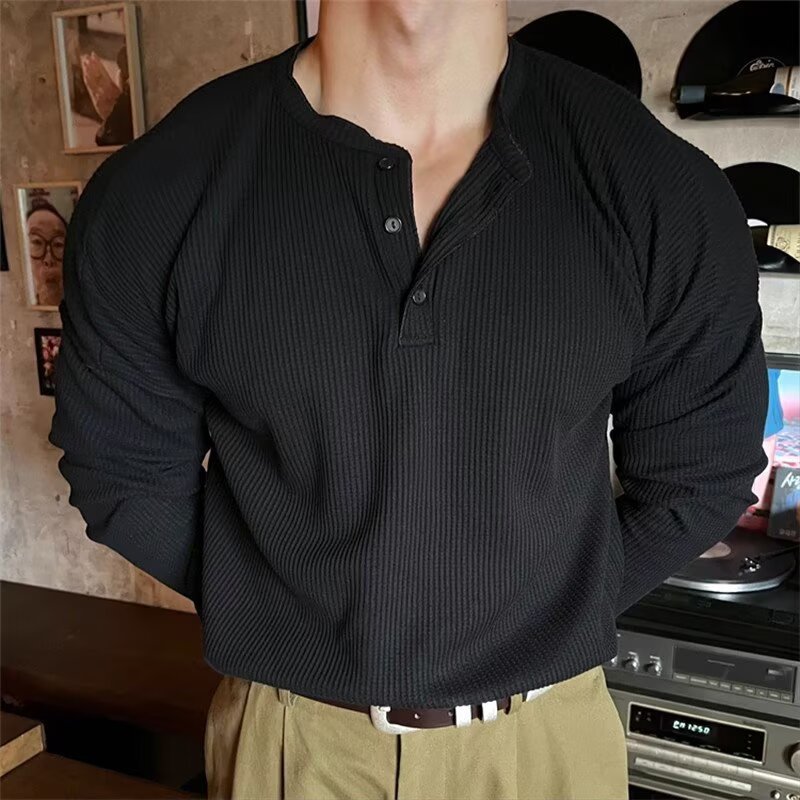 Plus-size Mens Waffle-knit Straight-leg Cuffs Versatile And Slimming