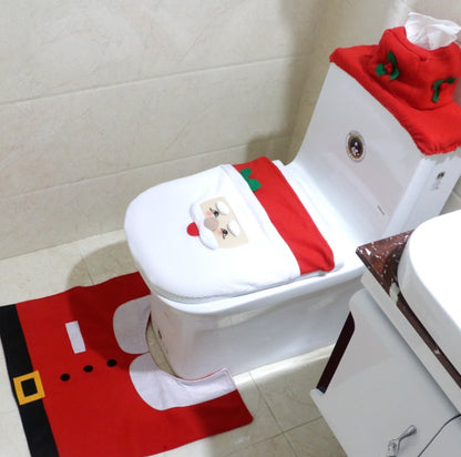 FENGRISE 3pcs Fancy Santa Claus Rug Seat Bathroom Set Contour Rug Christmas Decoration Navidad Xmas Party Supplies New Year