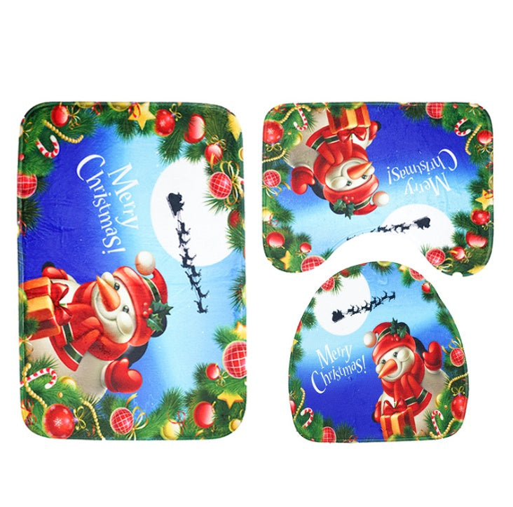 FENGRISE 3pcs Fancy Santa Claus Rug Seat Bathroom Set Contour Rug Christmas Decoration Navidad Xmas Party Supplies New Year