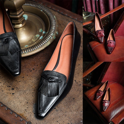 Cowhide Retro Women's Low Heel Low-cut Thick Heel Flat Loafers