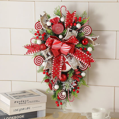 Christmas Wreath Candy Upside Down Tree Garland Artificial Xmas Ornament Hpme Porch Window Door Wall Hanging Decoration