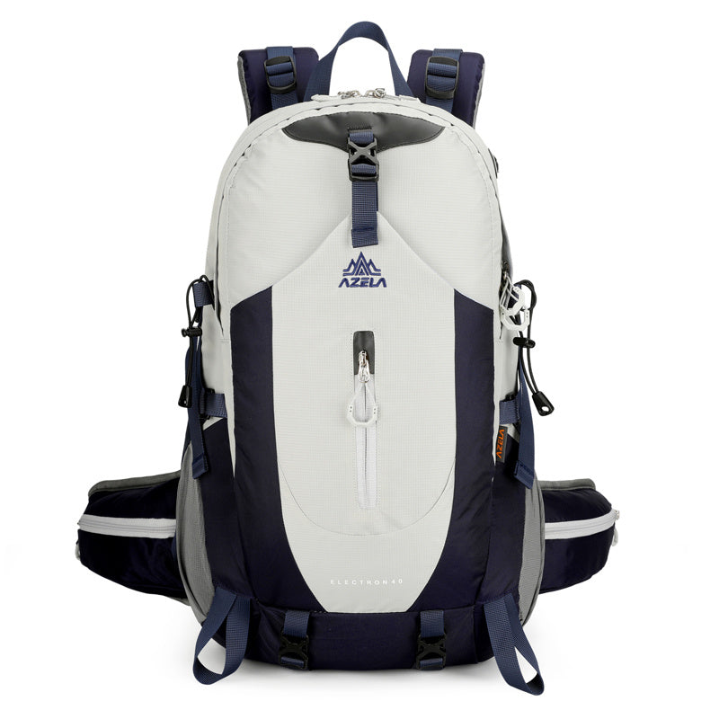 AZELA Electron 40L Hiking Backpack, White & Navy Outdoor Camping Backpack With Multiple Compartments, Adjustable Straps, Durable Trekking Daypack For Men Women Mountaineering & Travel
