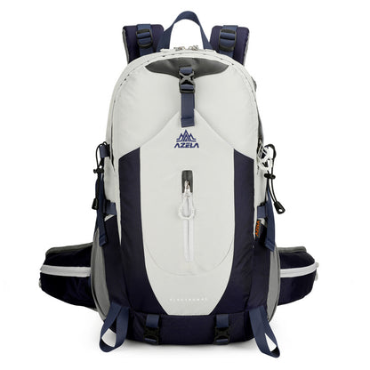 AZELA Electron 40L Hiking Backpack, White & Navy Outdoor Camping Backpack With Multiple Compartments, Adjustable Straps, Durable Trekking Daypack For Men Women Mountaineering & Travel