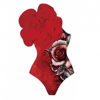 Big Flower Decoration Sexy Print Swimsuit Outfit Women's Top Skirt