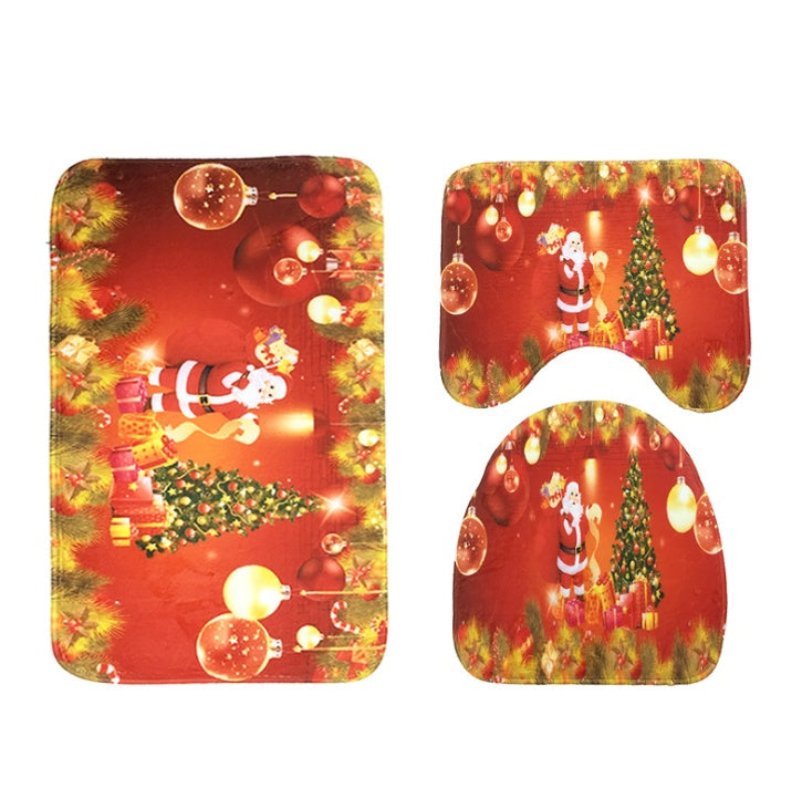 FENGRISE 3pcs Fancy Santa Claus Rug Seat Bathroom Set Contour Rug Christmas Decoration Navidad Xmas Party Supplies New Year