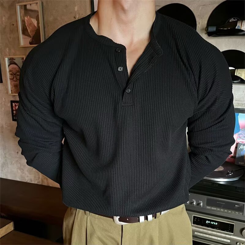 Plus-size Mens Waffle-knit Straight-leg Cuffs Versatile And Slimming