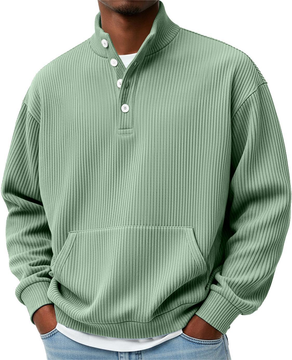 Mens Solid-Color Turtleneck Casual Long-Sleeve Polo Sweatshirt