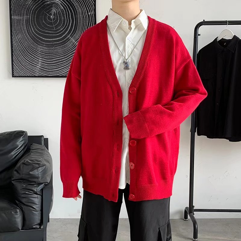 Simple V-neck Loose And Lazy Style Solid Color Sweater