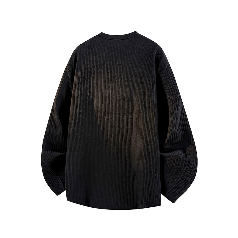 Henry Collar Long Sleeved T-shirt Men's Loose Sweatshirt