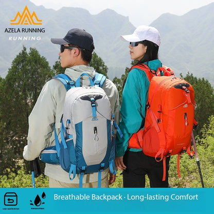 AZELA Electron 40L Hiking Backpack, White & Navy Outdoor Camping Backpack With Multiple Compartments, Adjustable Straps, Durable Trekking Daypack For Men Women Mountaineering & Travel