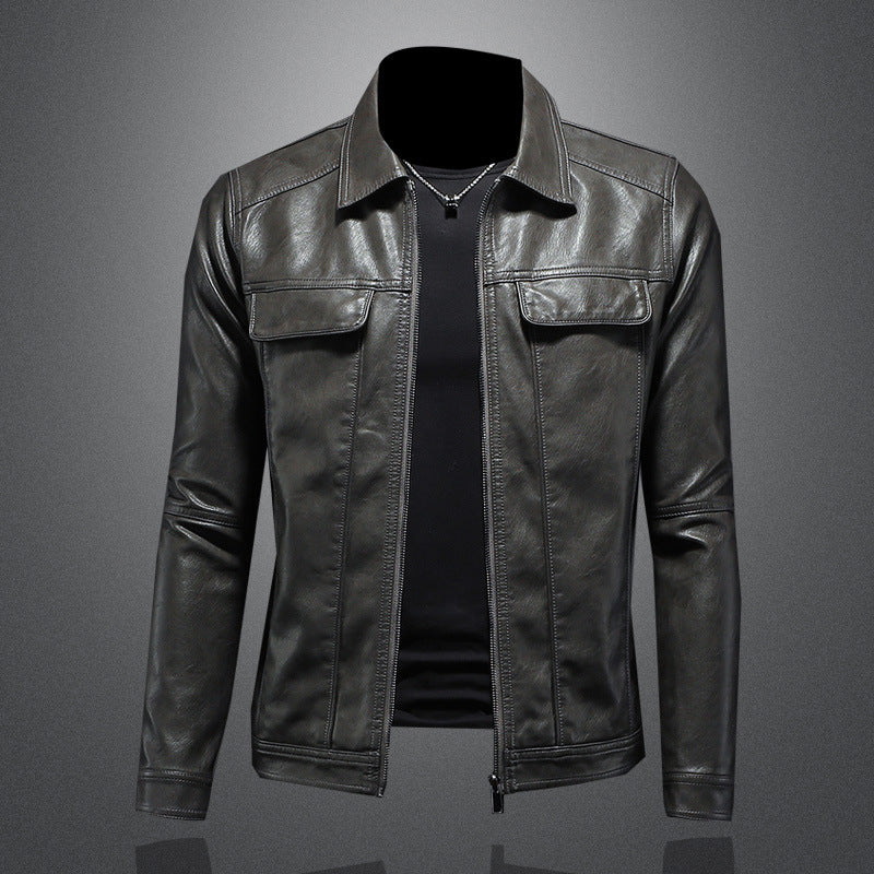 Men's Lapel Biker's Leather Jacket Slim Fit