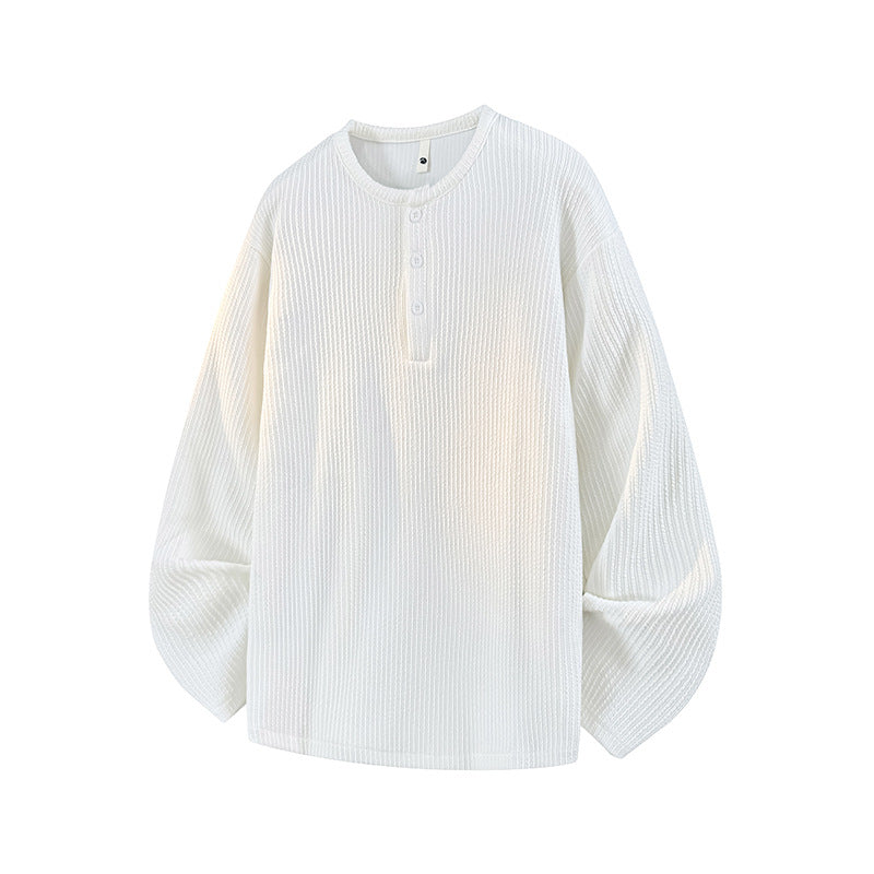 Henry Collar Long Sleeved T-shirt Men's Loose Sweatshirt