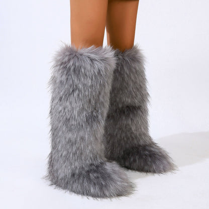 Flat Heel High-top Warm Winter Long Tube Fur Boots