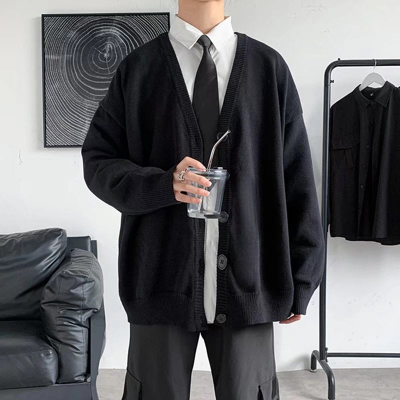 Simple V-neck Loose And Lazy Style Solid Color Sweater