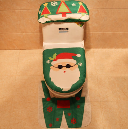 FENGRISE 3pcs Fancy Santa Claus Rug Seat Bathroom Set Contour Rug Christmas Decoration Navidad Xmas Party Supplies New Year
