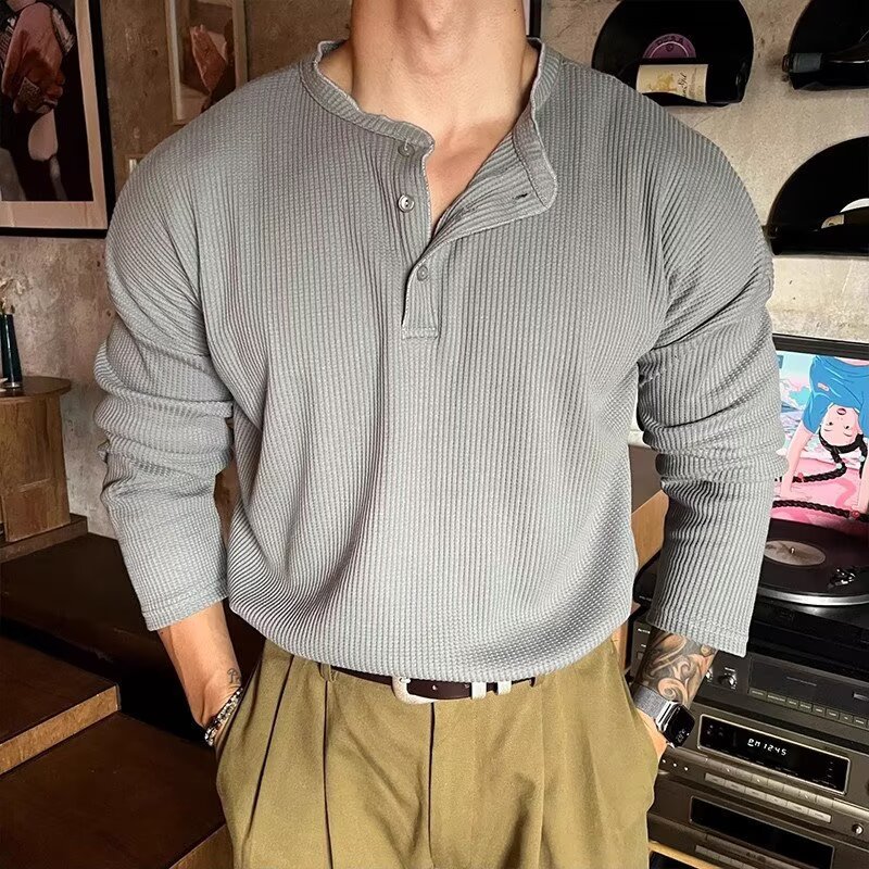 Plus-size Mens Waffle-knit Straight-leg Cuffs Versatile And Slimming