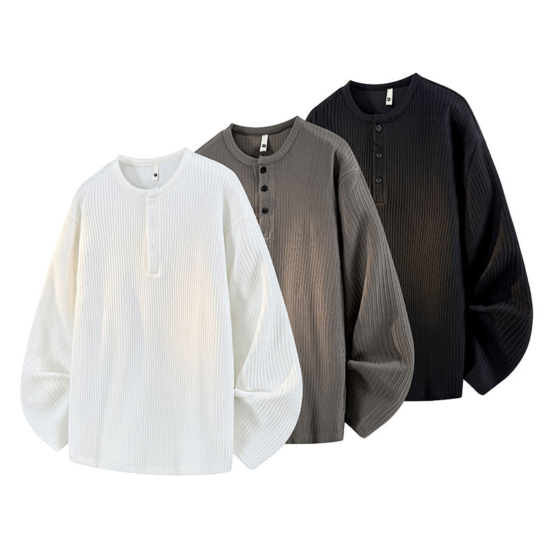 Henry Collar Long Sleeved T-shirt Men's Loose Sweatshirt