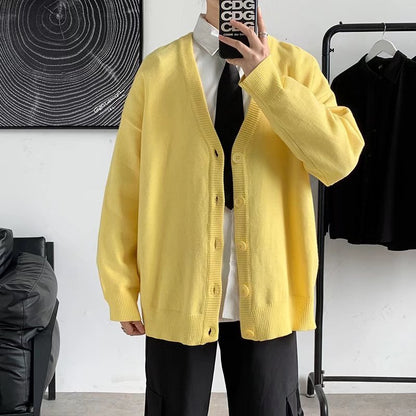 Simple V-neck Loose And Lazy Style Solid Color Sweater