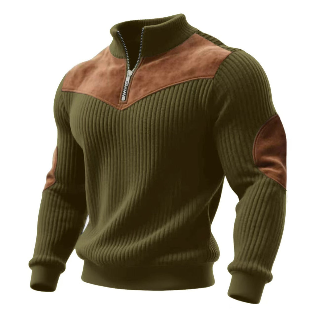 Mens Color-Block High-Neck Zip-Up Sweatshirt