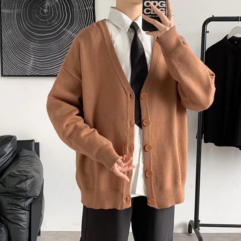 Simple V-neck Loose And Lazy Style Solid Color Sweater