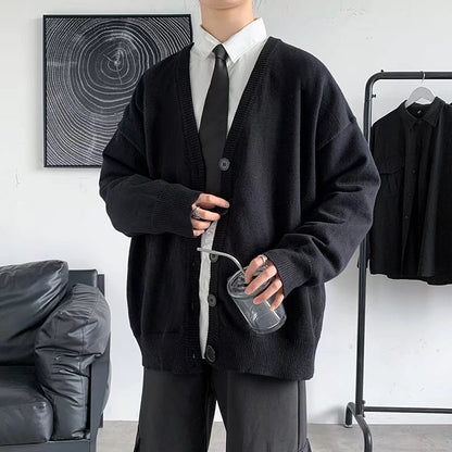 Simple V-neck Loose And Lazy Style Solid Color Sweater