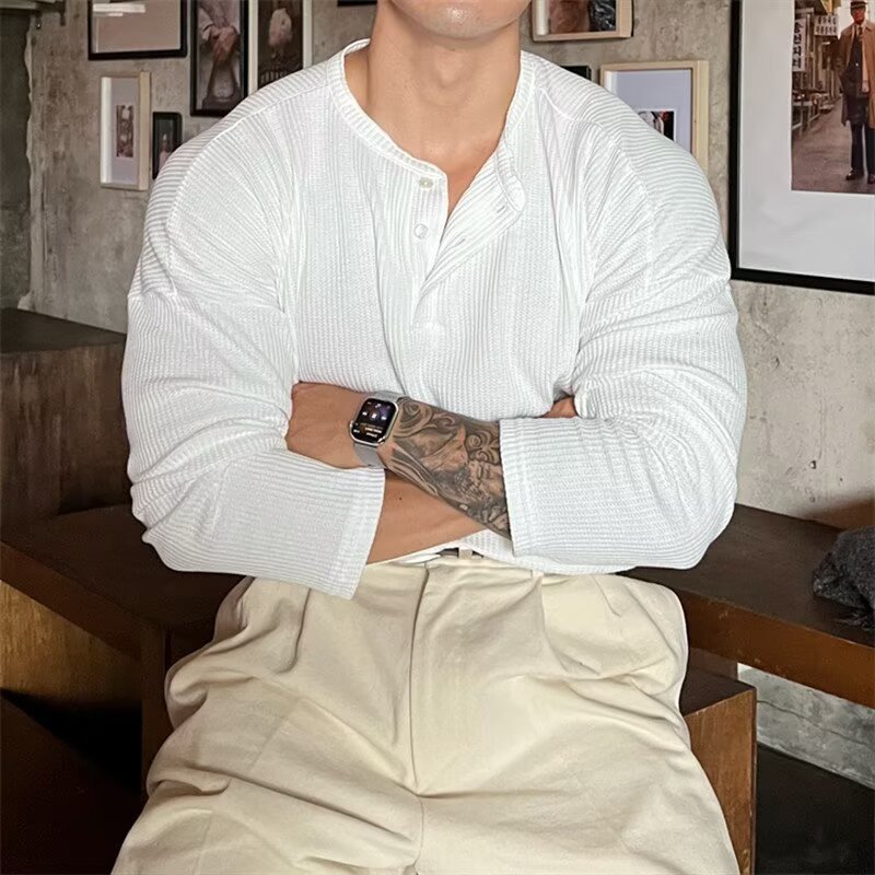 Plus-size Mens Waffle-knit Straight-leg Cuffs Versatile And Slimming