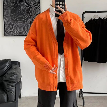 Simple V-neck Loose And Lazy Style Solid Color Sweater