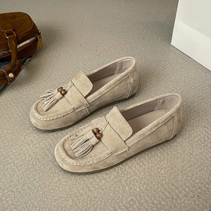 Women's Inner Height Increasing Slip-on Tassel Frosted Lefu Flat Shoes