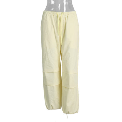 Polyester Women's Drawstring Bundle Solid Color Loose Casual Pants