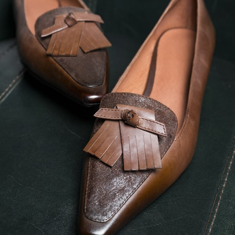 Cowhide Retro Women's Low Heel Low-cut Thick Heel Flat Loafers