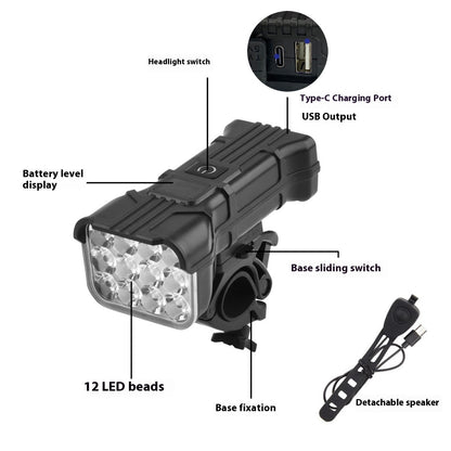 Bicycle Headlight Highlight 12LED With Digital Display Emergency Power Bank